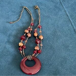 Vintage Lia Sophia Elegant Red and Golden Brown Beaded Necklace